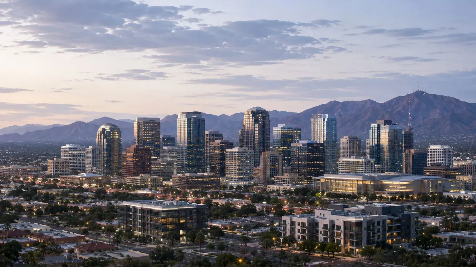 Arizona city skyline with mountain backdrop